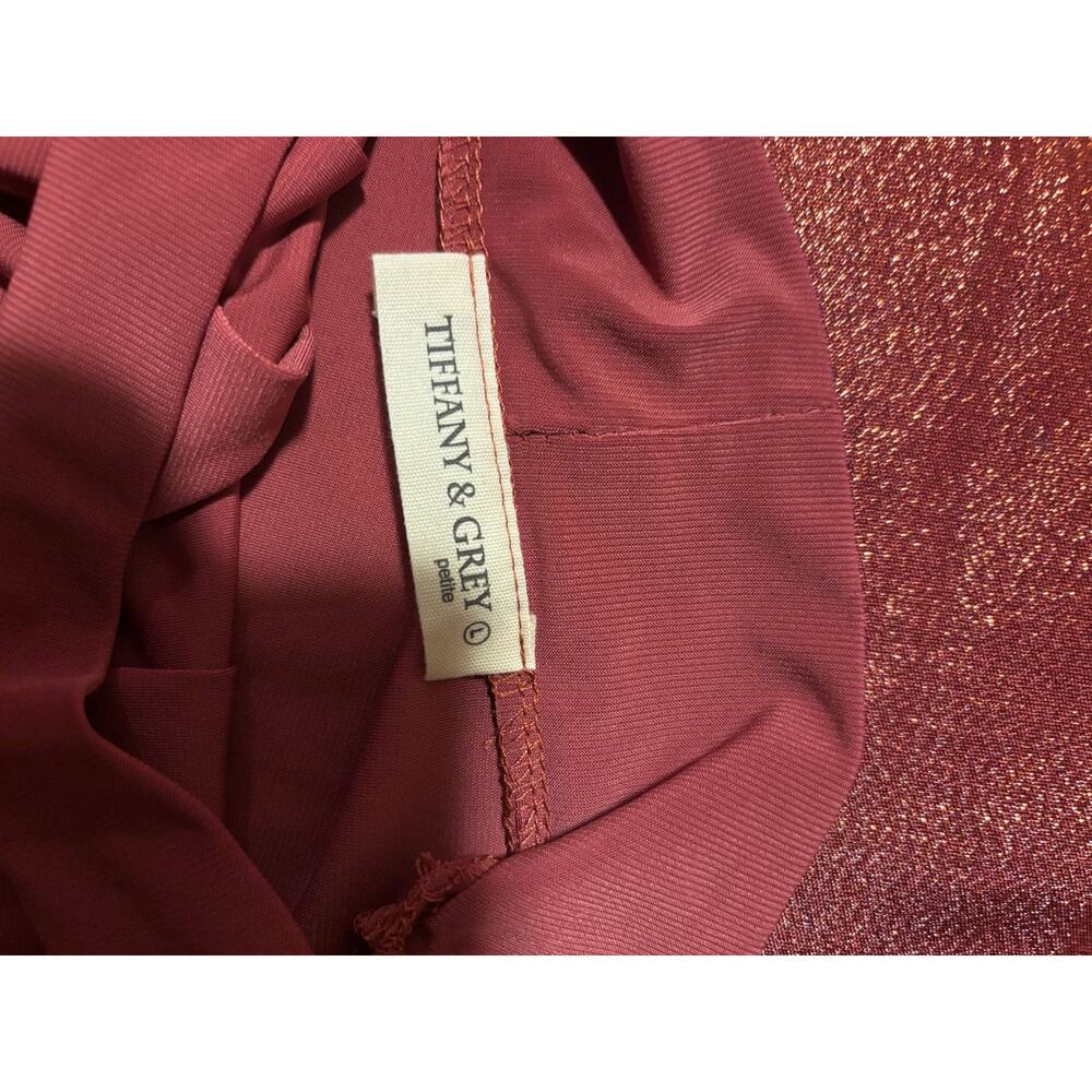 Tiffany & Grey Dress Womens Petite Long Sleeve Tie Neck Shift Mauve Rose Casual